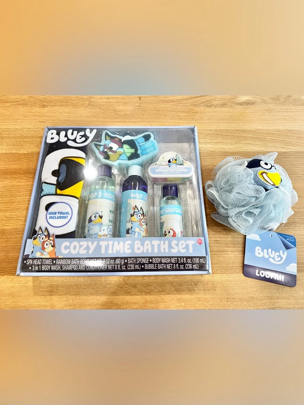 NWT Bluey Cozy Time Bath Set & Loofah Combo